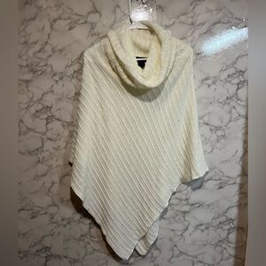 Steve Madden Womens Cowl Neck Ivory Poncho Sweater OSFM